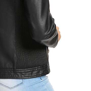 S P Y M Womens Faux Leather Jacket, Moto Biker Coat, Quilted Zip Up Outwear