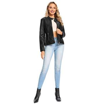 S P Y M Womens Faux Leather Jacket, Moto Biker Coat, Quilted Zip Up Outwear