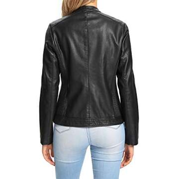 S P Y M Womens Faux Leather Jacket, Moto Biker Coat, Quilted Zip Up Outwear