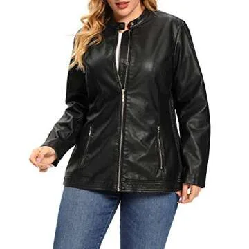 S P Y M Womens Faux Leather Jacket, Moto Biker Coat, Quilted Zip Up Outwear