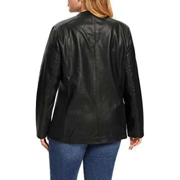 S P Y M Womens Faux Leather Jacket, Moto Biker Coat, Quilted Zip Up Outwear