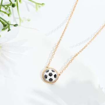 Semoya Gold Soccer Necklace for Women Girls, Soccer Mom Pendant Sports Chain Accessories Necklaces Team Valentines Gifts Game Day Jewelry for Teen Teenage Kids Age Female