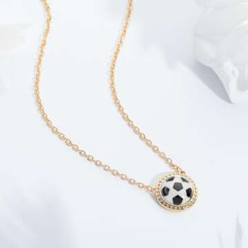 Semoya Gold Soccer Necklace for Women Girls, Soccer Mom Pendant Sports Chain Accessories Necklaces Team Valentines Gifts Game Day Jewelry for Teen Teenage Kids Age Female