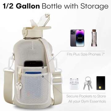 HYDRARANK Half Gallon Water Bottle with Storage Sleeve and Straw Lid - BPA Free Large Gym Water Bottle - Leak Proof - Reusable Water Jug with Strap, Handle for Daily Hydration (74 Ounce)