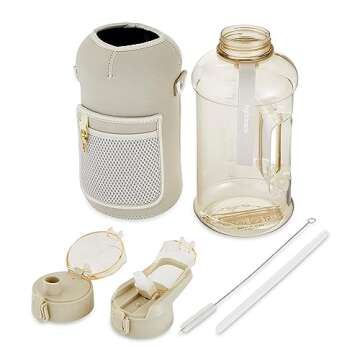 HYDRARANK Half Gallon Water Bottle with Storage Sleeve and Straw Lid - BPA Free Large Gym Water Bottle - Leak Proof - Reusable Water Jug with Strap, Handle for Daily Hydration (74 Ounce)