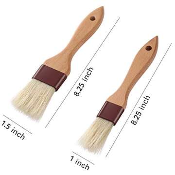 1 inch & 1.5 inch Pastry Brush Natural Boar Bristle Basting Brush Kitchen Oil Brush with Beech Woode...