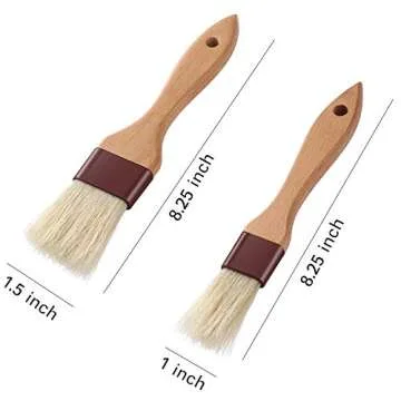 1 inch & 1.5 inch Pastry Brush Natural Boar Bristle Basting Brush Kitchen Oil Brush with Beech Woode...