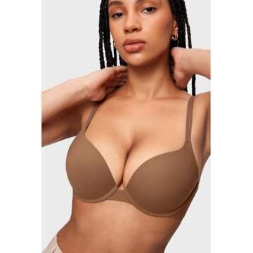 INLYRIC Women's Push Up Bra Tshirt Demi Supportive Bras Underwire Plunge Padded Comfortable Inbarely Plus Collection Sandalwood Brown-2 34DD