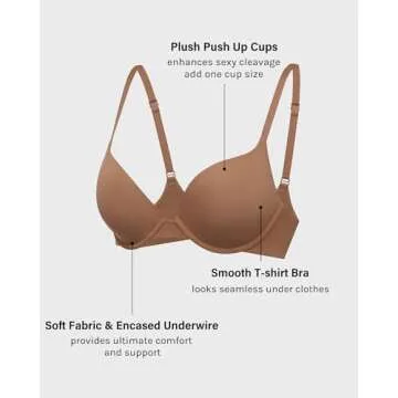 INLYRIC Women's Push Up Bra Tshirt Demi Supportive Bras Underwire Plunge Padded Comfortable Inbarely Plus Collection Sandalwood Brown-2 34DD