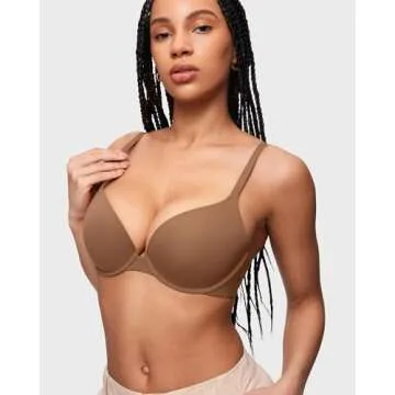INLYRIC Women's Push Up Bra Tshirt Demi Supportive Bras Underwire Plunge Padded Comfortable Inbarely Plus Collection Sandalwood Brown-2 34DD