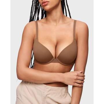 INLYRIC Women's Push Up Bra Tshirt Demi Supportive Bras Underwire Plunge Padded Comfortable Inbarely Plus Collection Sandalwood Brown-2 34DD