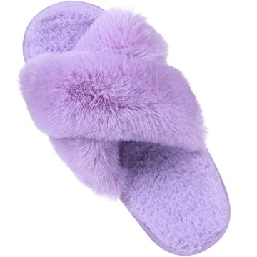 Comwarm Women's Cross Band Fuzzy Slippers - Fluffy Open Toe Cozy Plush Shoes