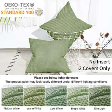 PHF 100% Cotton Waffle Weave Throw Pillow Cover, 24" x 24", No Insert, 2 Pack Elegant Home Decorative Square Throw Pillow Covers for Bed Couch Sofa, Loden Green