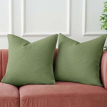 PHF 100% Cotton Waffle Weave Throw Pillow Cover, 24" x 24", No Insert, 2 Pack Elegant Home Decorative Square Throw Pillow Covers for Bed Couch Sofa, Loden Green
