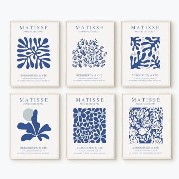 Blue Matisse Wall Art Prints Set of 6 Abstract Aesthetic Canvas Wall Art