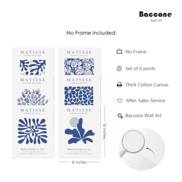 Blue Matisse Wall Art Set of 6 Canvas Prints for Home Decor