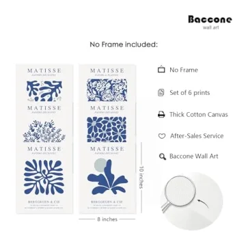 Blue Matisse Wall Art Set of 6 Canvas Prints for Home Decor