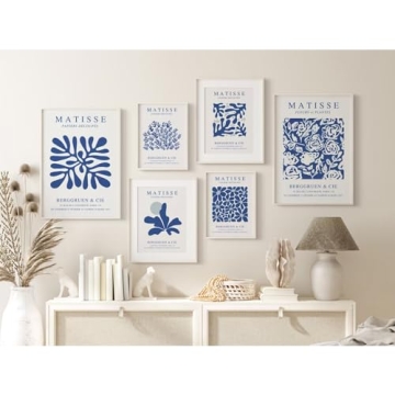Blue Matisse Wall Art Set of 6 Canvas Prints for Home Decor