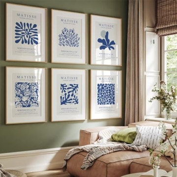 Blue Matisse Wall Art Set of 6 Canvas Prints for Home Decor