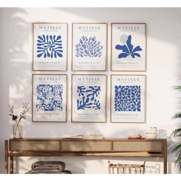 Blue Matisse Wall Art Set of 6 Canvas Prints for Home Decor