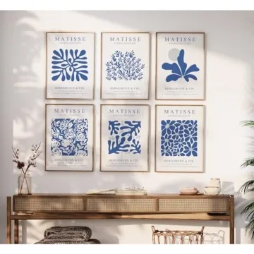Blue Matisse Wall Art Set of 6 Canvas Prints for Home Decor