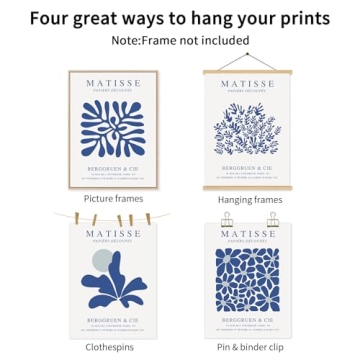 Blue Matisse Wall Art Set of 6 Canvas Prints for Home Decor