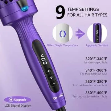Terviiix 1.77 Inch Thermal Brush, Double MCH Ceramic Hot Brush Tourmaline Ionic 2 in 1 Heated Hair Curling Wand Brush, Digital Display 9 Temperatures Curling Iron Dual Voltage for Long Hair