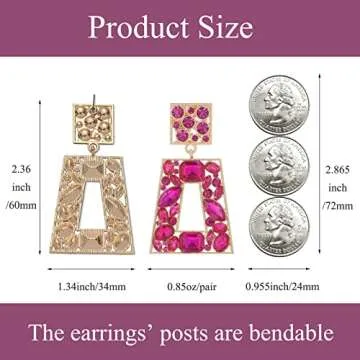 VANGETIMI Hot Pink Rhinestone Statement Earrings for Women
