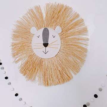 Wall Art Animal Head Hand Knitted Cartoon Tassel Beard Lion Macrame Pendant Nursery Room Wall Hangings for Home Bedroom Living Room Random Style