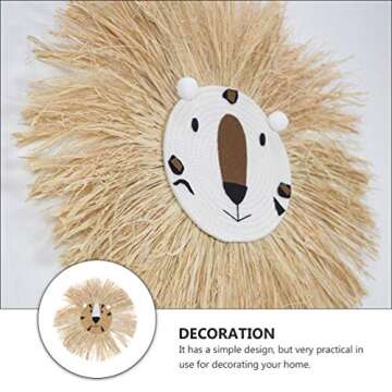 Wall Art Animal Head Hand Knitted Cartoon Tassel Beard Lion Macrame Pendant Nursery Room Wall Hangings for Home Bedroom Living Room Random Style