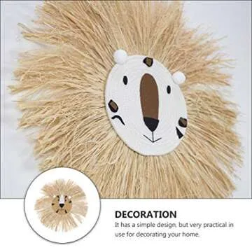 Wall Art Animal Head Hand Knitted Cartoon Tassel Beard Lion Macrame Pendant Nursery Room Wall Hangings for Home Bedroom Living Room Random Style