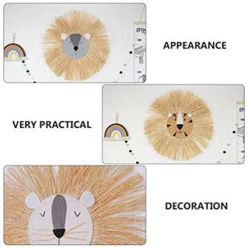 Wall Art Animal Head Hand Knitted Cartoon Tassel Beard Lion Macrame Pendant Nursery Room Wall Hangings for Home Bedroom Living Room Random Style