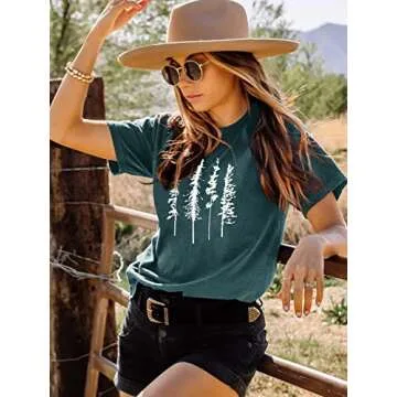 GEMLON Women's Sunrise Pine Tree Graphic T-Shirt