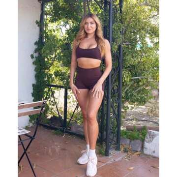 SUUKSESS Women 2 Piece Open Back Sports Bra Pack Strappy Workout Gym Yoga Crops (Dark Brown & White, S)