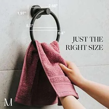 MARMOLUX ACC Matte Black Towel Ring - SUS304 Stainless Steel Wall Mounted Hand Towel Holder for Bathroom - Kitchen & Bathroom Towel Rack - Black Towel Hanger - Bathroom Towel Holder - Hand Towel Rack