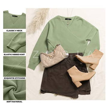 Stylish ZCSIA Women's V Neck Cropped Sweater in Green