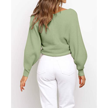 Stylish ZCSIA Women's V Neck Cropped Sweater in Green