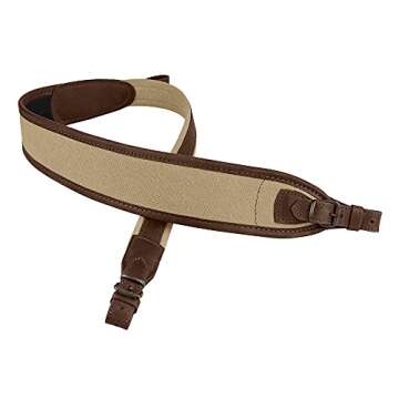 BRONZEDOG Rifle Sling Canvas Hunt Belt Comfortable Shoulder Gun Strap Soft Padded Genuine Leather Hunting Accessories Khaki (Added Width, Sand)