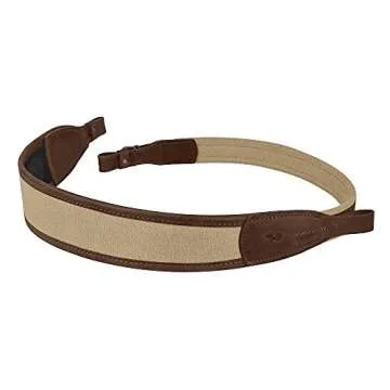 BRONZEDOG Rifle Sling Canvas Hunt Belt Comfortable Shoulder Gun Strap Soft Padded Genuine Leather Hunting Accessories Khaki (Added Width, Sand)