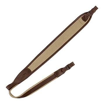 BRONZEDOG Rifle Sling Canvas Hunt Belt Comfortable Shoulder Gun Strap Soft Padded Genuine Leather Hunting Accessories Khaki (Added Width, Sand)