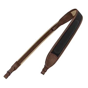 BRONZEDOG Rifle Sling Canvas Hunt Belt Comfortable Shoulder Gun Strap Soft Padded Genuine Leather Hunting Accessories Khaki (Added Width, Sand)