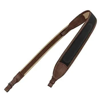 BRONZEDOG Rifle Sling Canvas Hunt Belt Comfortable Shoulder Gun Strap Soft Padded Genuine Leather Hunting Accessories Khaki (Added Width, Sand)