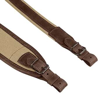 BRONZEDOG Rifle Sling Canvas Hunt Belt Comfortable Shoulder Gun Strap Soft Padded Genuine Leather Hunting Accessories Khaki (Added Width, Sand)