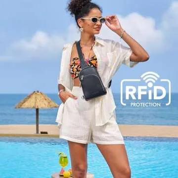 INICAT RFID Blocking Sling Bag Leather Crossbody Bags for Women Fanny Pack Cross Body for Woman Chest Bag for Travel 1.9L(Black)