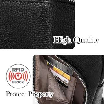INICAT RFID Blocking Sling Bag Leather Crossbody Bags for Women Fanny Pack Cross Body for Woman Chest Bag for Travel 1.9L(Black)