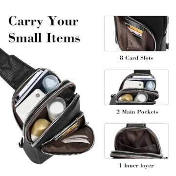 INICAT RFID Blocking Sling Bag Leather Crossbody Bags for Women Fanny Pack Cross Body for Woman Chest Bag for Travel 1.9L(Black)