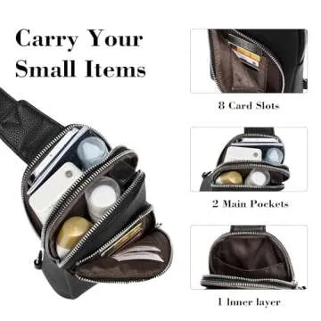 INICAT RFID Blocking Sling Bag Leather Crossbody Bags for Women Fanny Pack Cross Body for Woman Chest Bag for Travel 1.9L(Black)