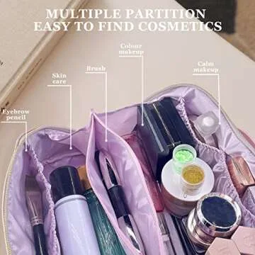 FILLYFALLA Large Capacity Zipper Travel Cosmetic Bag, Preppy Makeup Bag Organizer with Letter Patch,Portable Makeup Bag with Handle Great for Women and Girls (Pink)