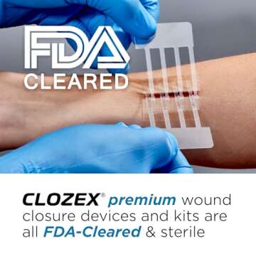Clozex Emergency Laceration Kit - Repair Wounds Without Stitches, FSA HSA Eligible Skin Closure Device for Up to 1 1/2 Inches Length. Complete Kit to Clean, Close, & Cover