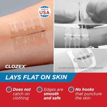 Clozex Emergency Laceration Kit - Repair Wounds Without Stitches, FSA HSA Eligible Skin Closure Device for Up to 1 1/2 Inches Length. Complete Kit to Clean, Close, & Cover